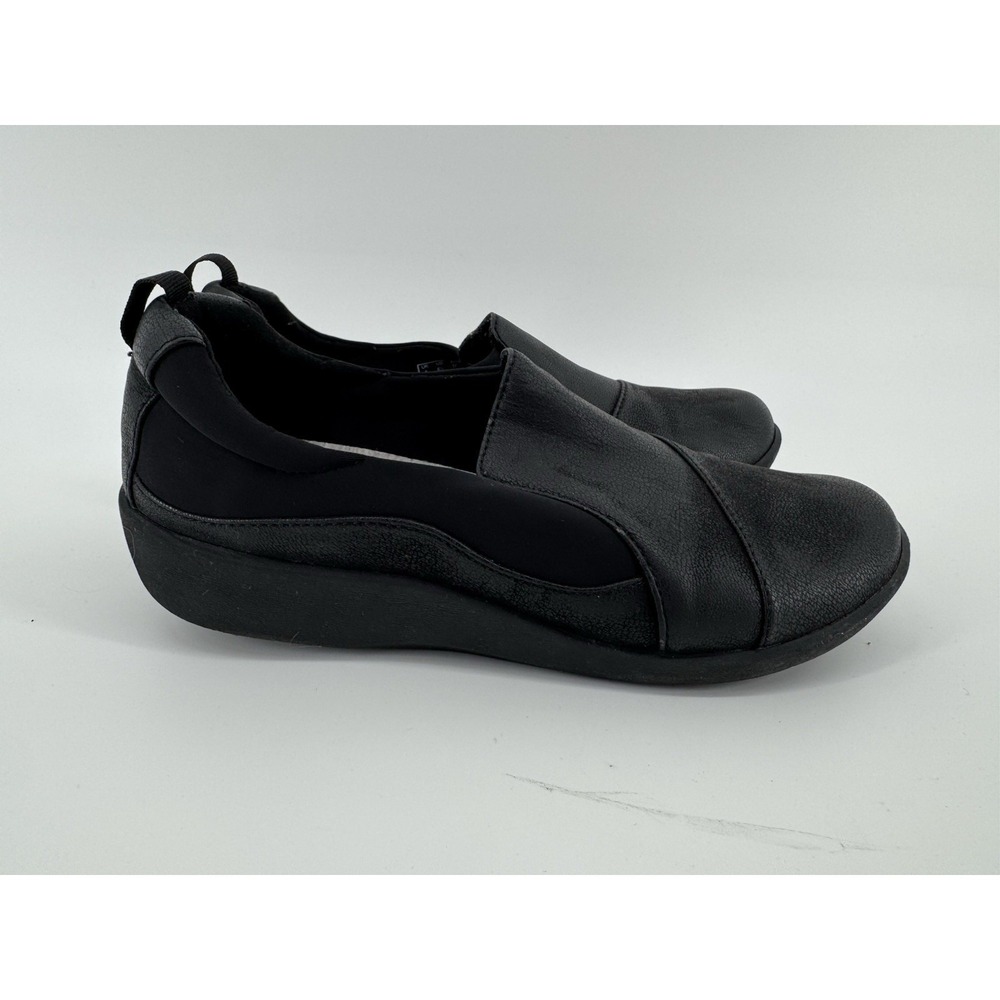 Clarks Sillian‎ Paz Womens 6.5M Black Synthetic Nubuck Slip On Shoes Loafers